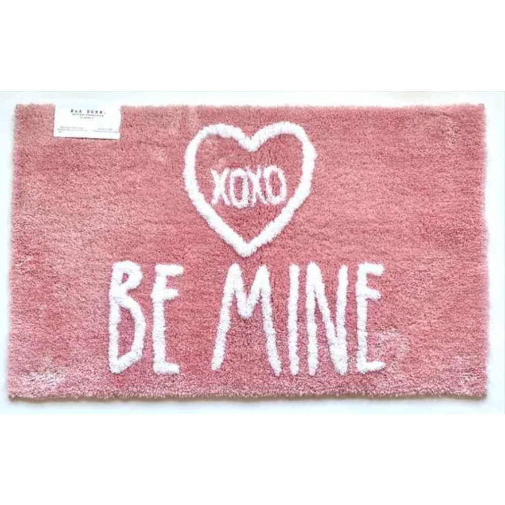 Rae Dunn Valentines BE MINE Plush Pink Bath Mat - NEW